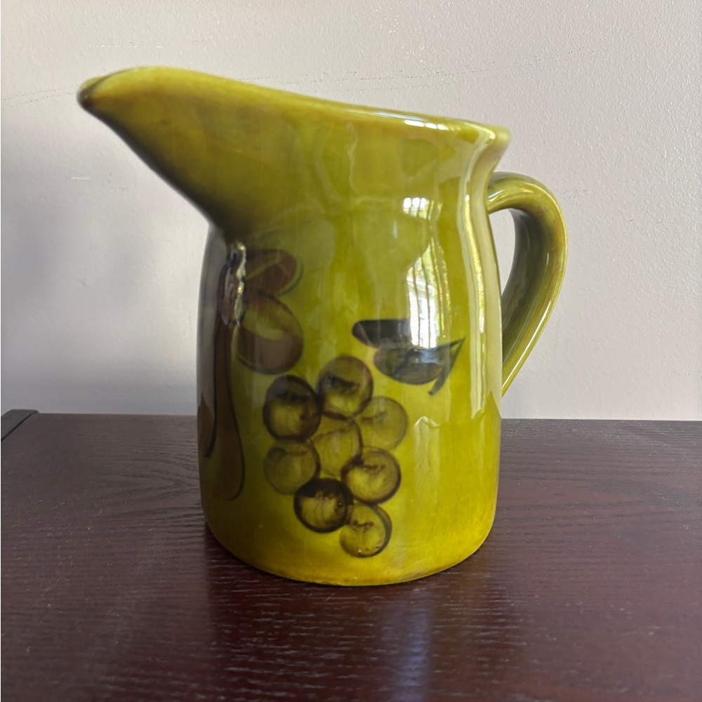 Vintage 1964 Los Angeles Potteries Green Ceramic Pitcher
